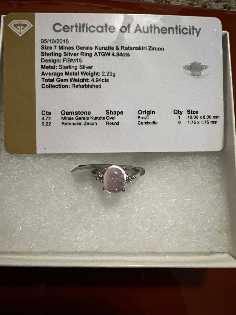 Sterling Silver Kunzite Oval Ring - Pink